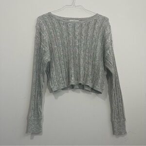 Natural Life Linen Blend Open Knit Sweater Womens Sz M Cable Knit Shimmer Boho